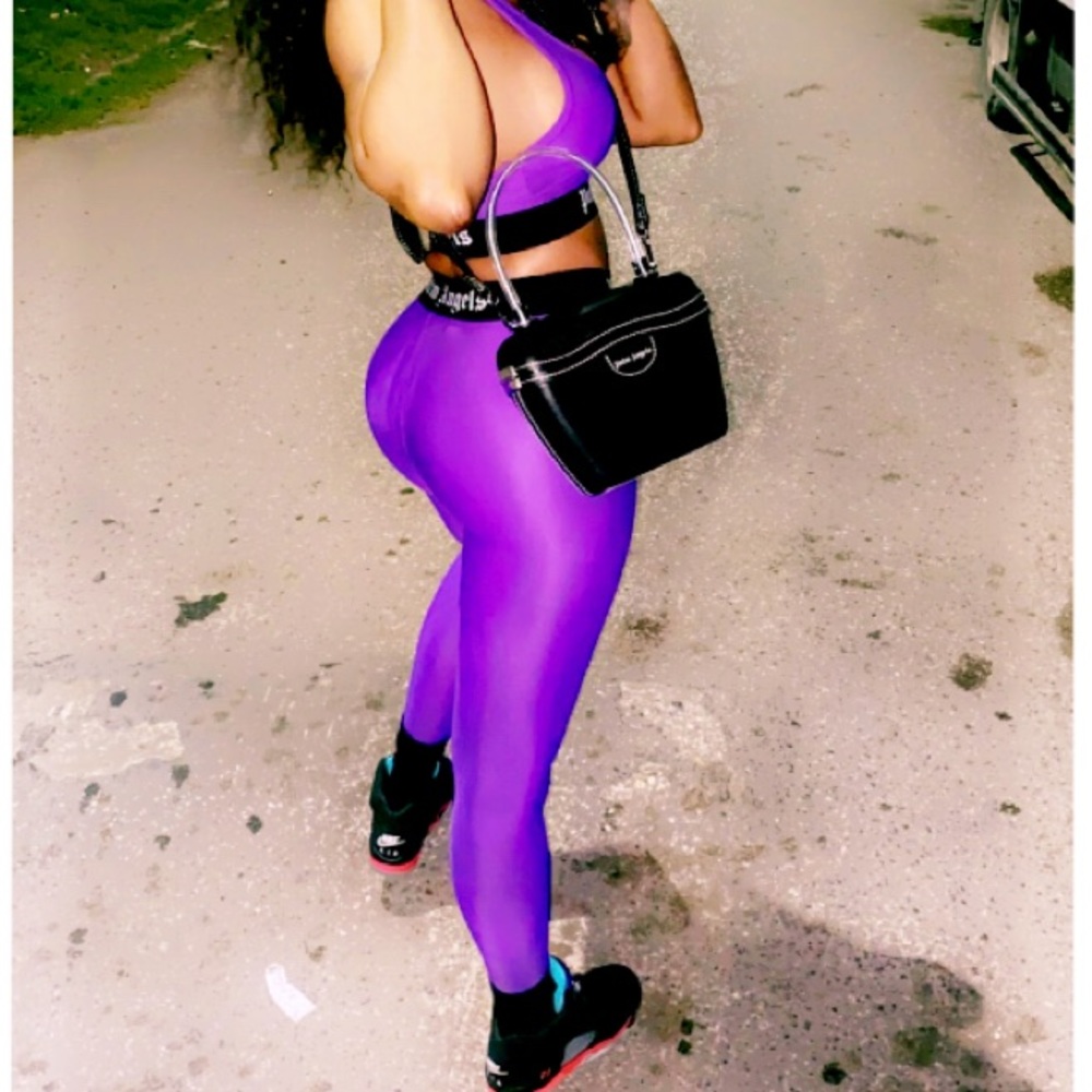 Palm Angels Purple Activewear Set with Black Bag